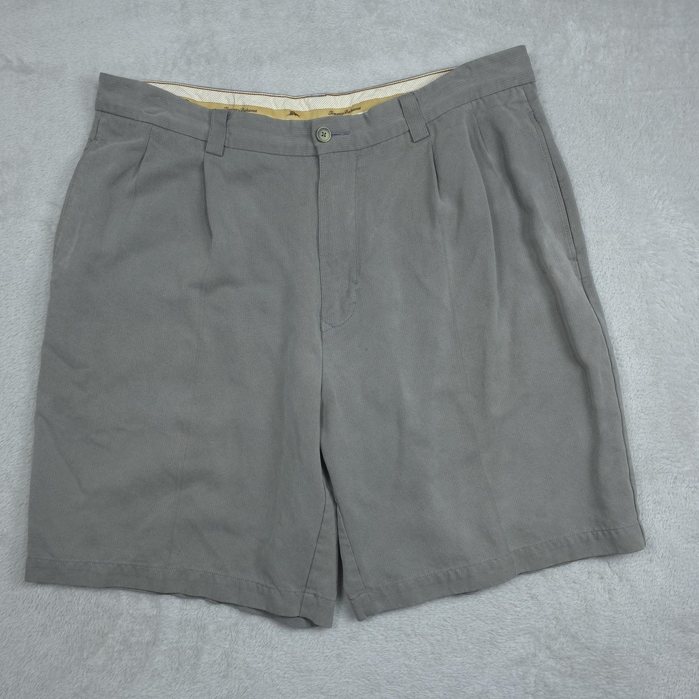 Tommy Bahama Silk Shorts Mens 35 Gray Pleated Chino Classic Fit Coastal